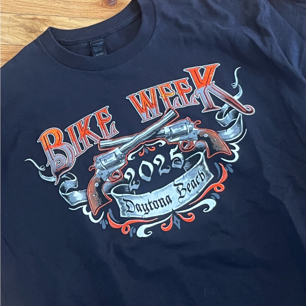 Gildan Black Bike Week Daytona Beach Skull Graphic Tee with Orange Accents - Picture 6 of 9